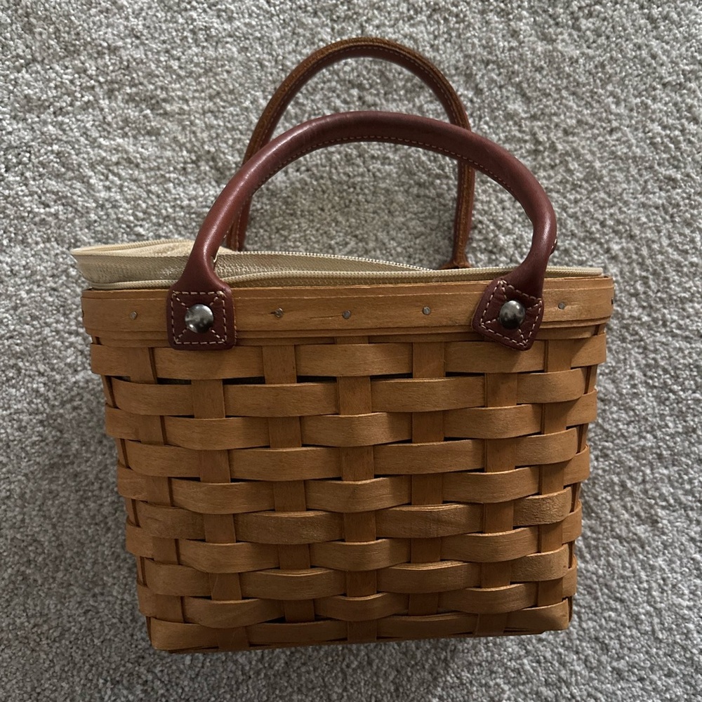Longaberger Tan and Brown Tote with Basket Weave